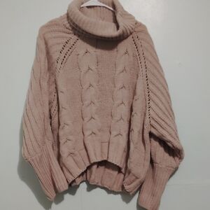 moon & madison Blush Cable Knit Turtleneck Sweater